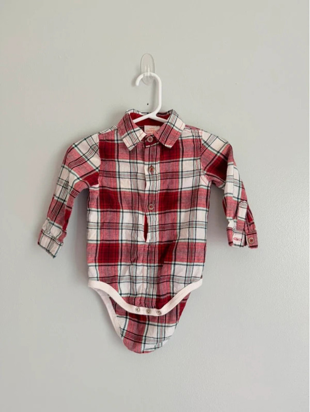 Baby Cat & Jack Red Plaid Button Down Bodysuit 6-9M